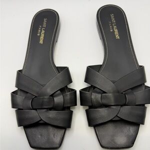 Saint Laurent Black Leather Knotted Slide Mules